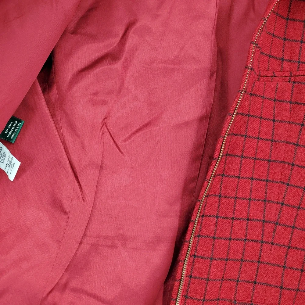 Vintage Lauren Ralph Lauren Red Plaid Wool Jacket Blazer Made USA 8 Windowpane